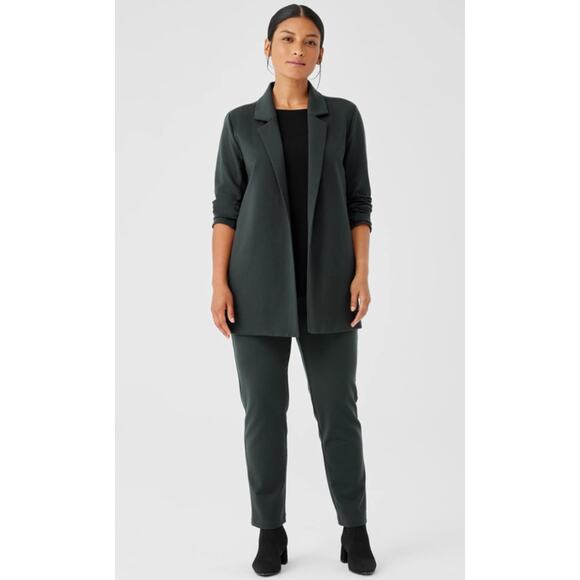 Eileen Fisher Washable Flex Ponte Notch Collar Long Blazer XL Green Gray Jacket - Picture 1 of 6